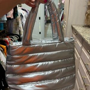 Brand New never used silver quilted tote bag
